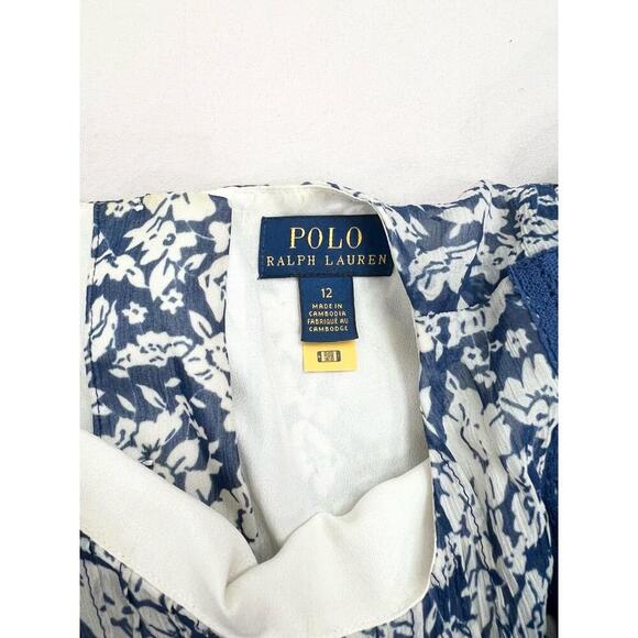 Polo Ralph Lauren Dress Girls Size 12 Blue White Sundress Floral Short Sleeve - Picture 8 of 11